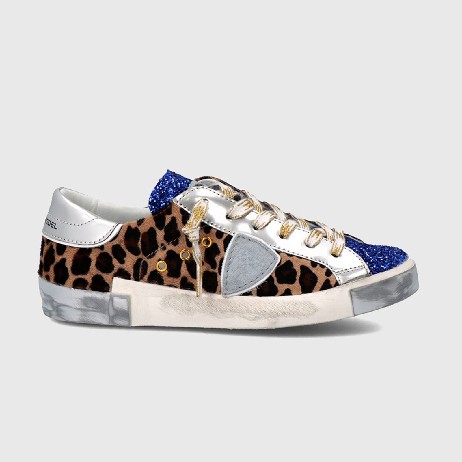 Philippe Model Sneakers PRSX Leo Glitter Bluette Beige Leopardato Pelle Multicolore - 7
