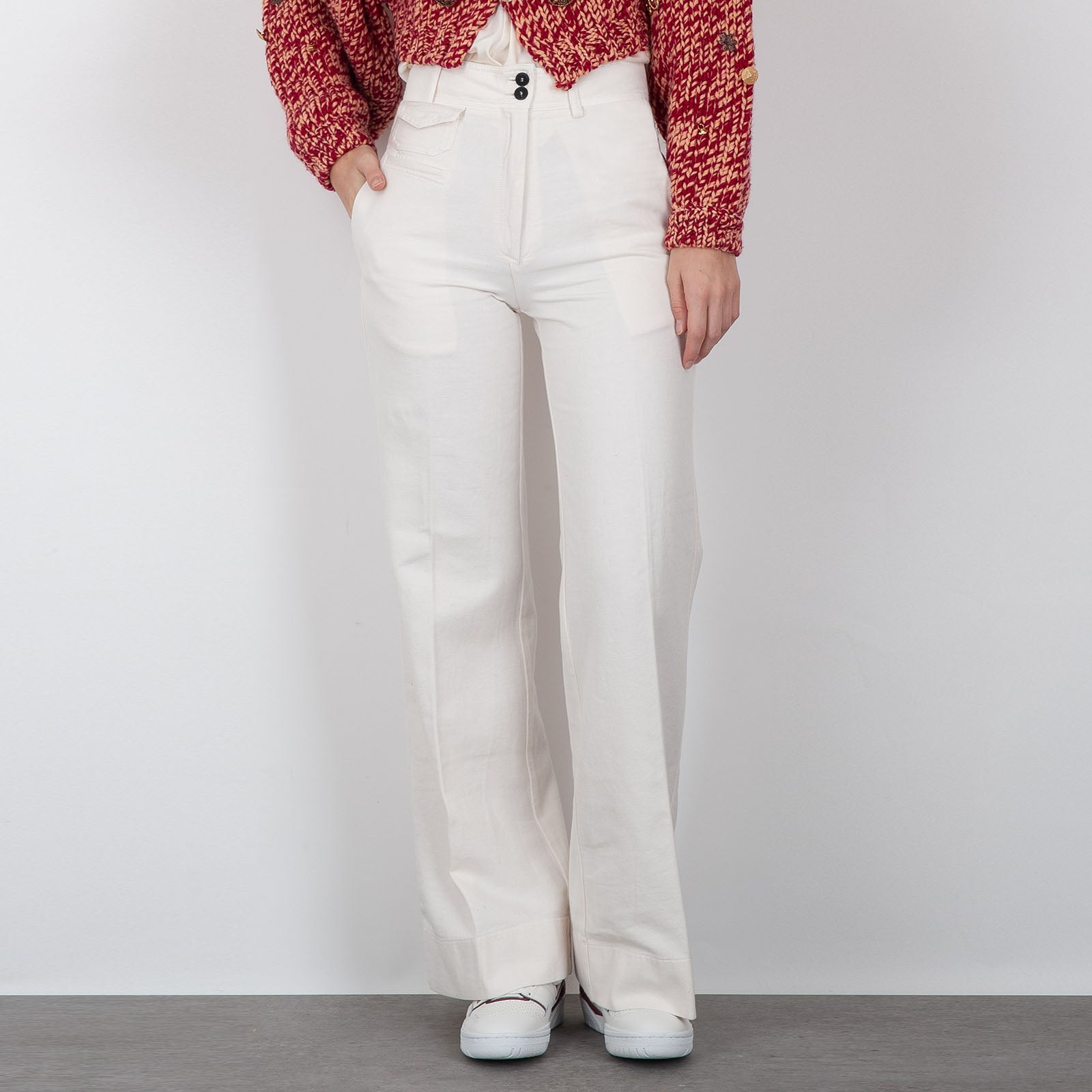 Forte Forte Pantalone Vita Alta Twill Cotone Smerigliato Bianco Donna - 8