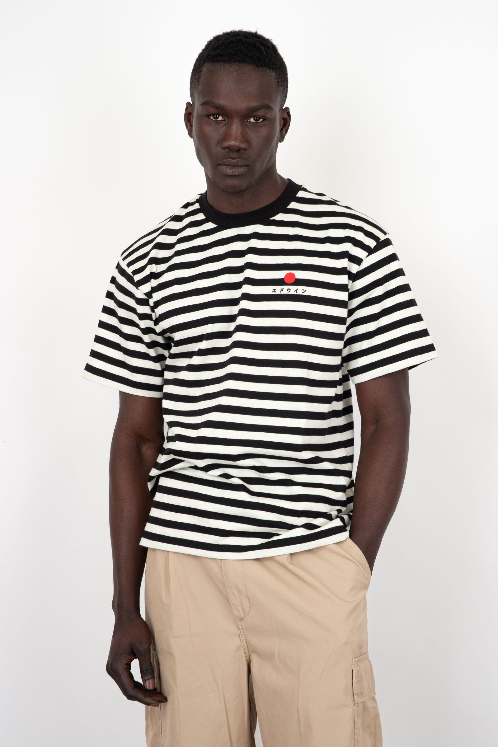 Edwin T-Shirt Basic Stripe Cotone Bianco/Nero - 5