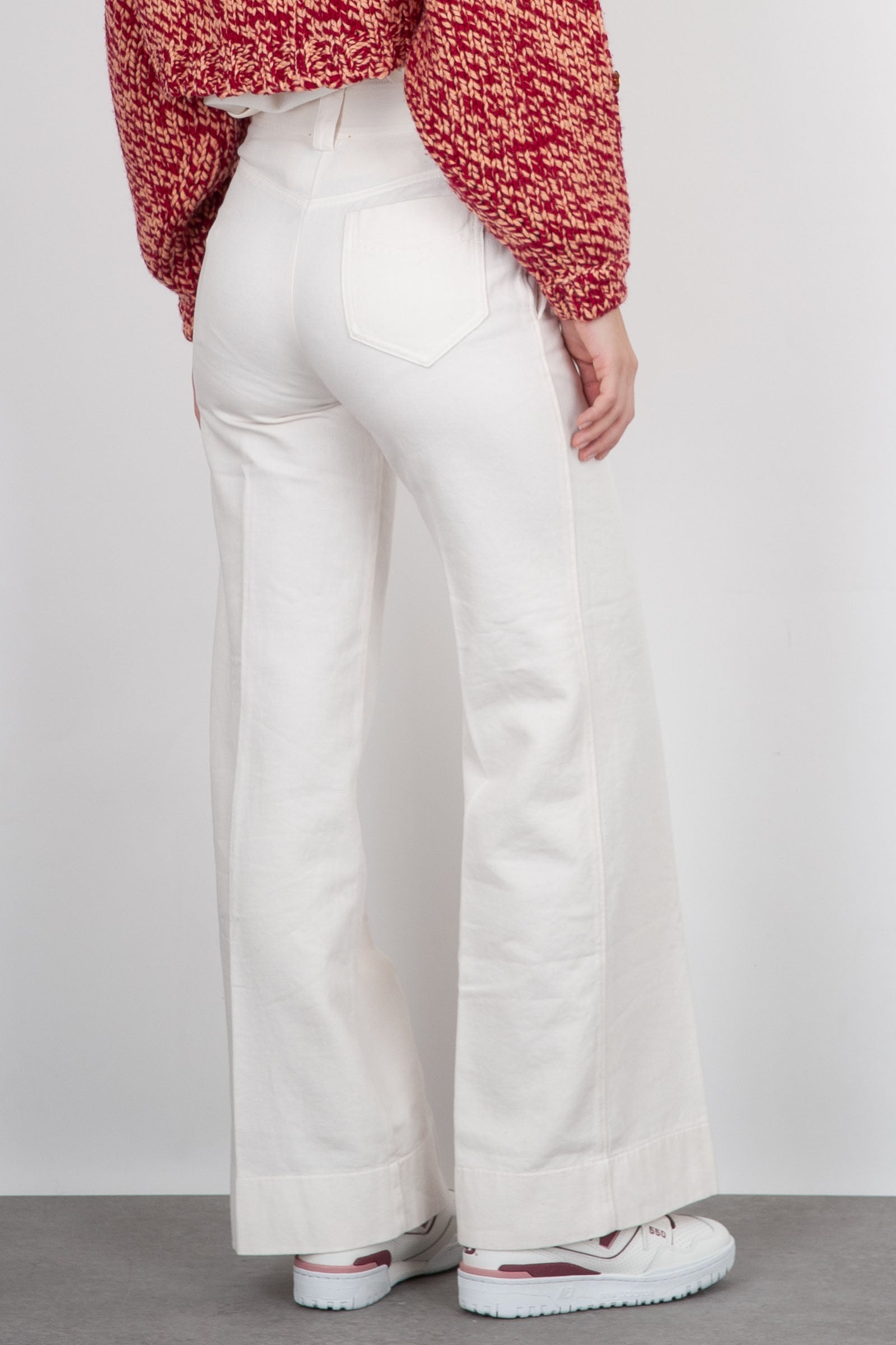 Forte Forte Pantalone Vita Alta Twill Cotone Smerigliato Bianco Donna - 4