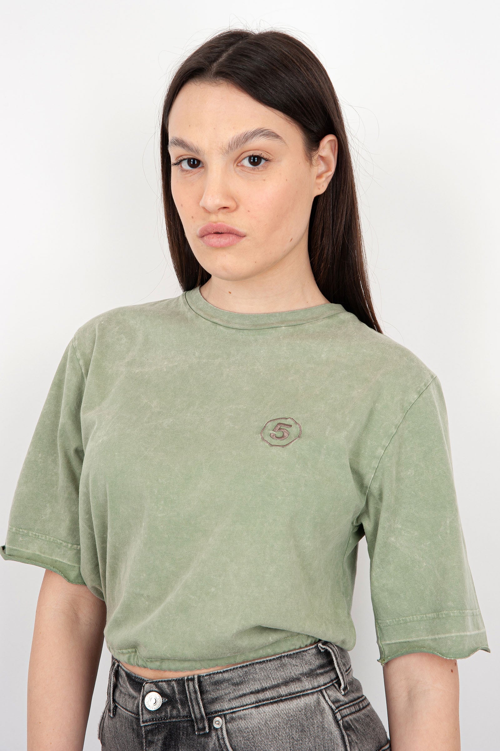 Department Five T-Shirt Crop Lax Cotone Verde Militare - 1