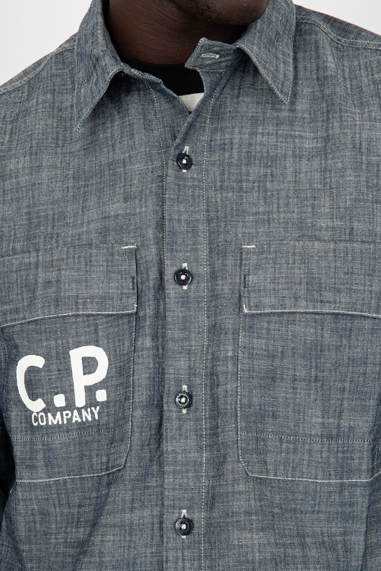 C.P. Company Camicia Logo Chambray in Cotone Blu - 6
