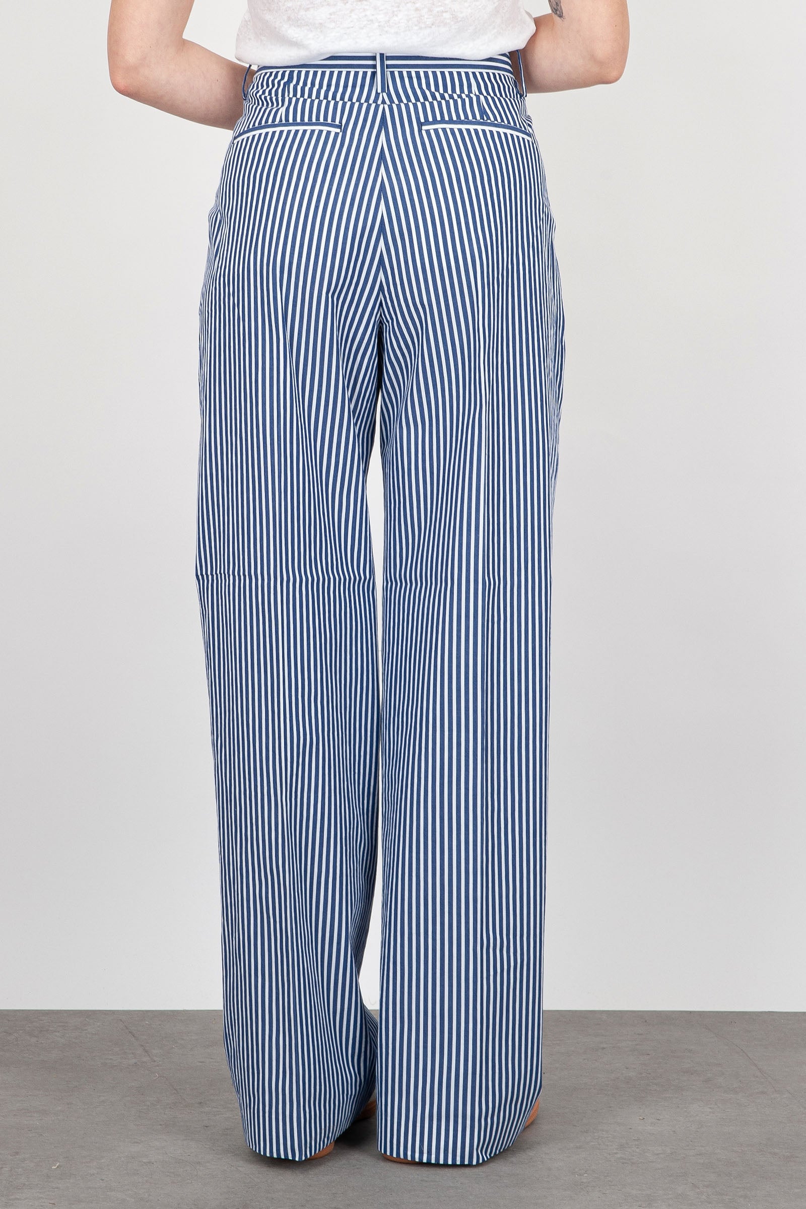 Department Five Wide Leg Pinces Fairmont Blue Cotton Trousers - 3