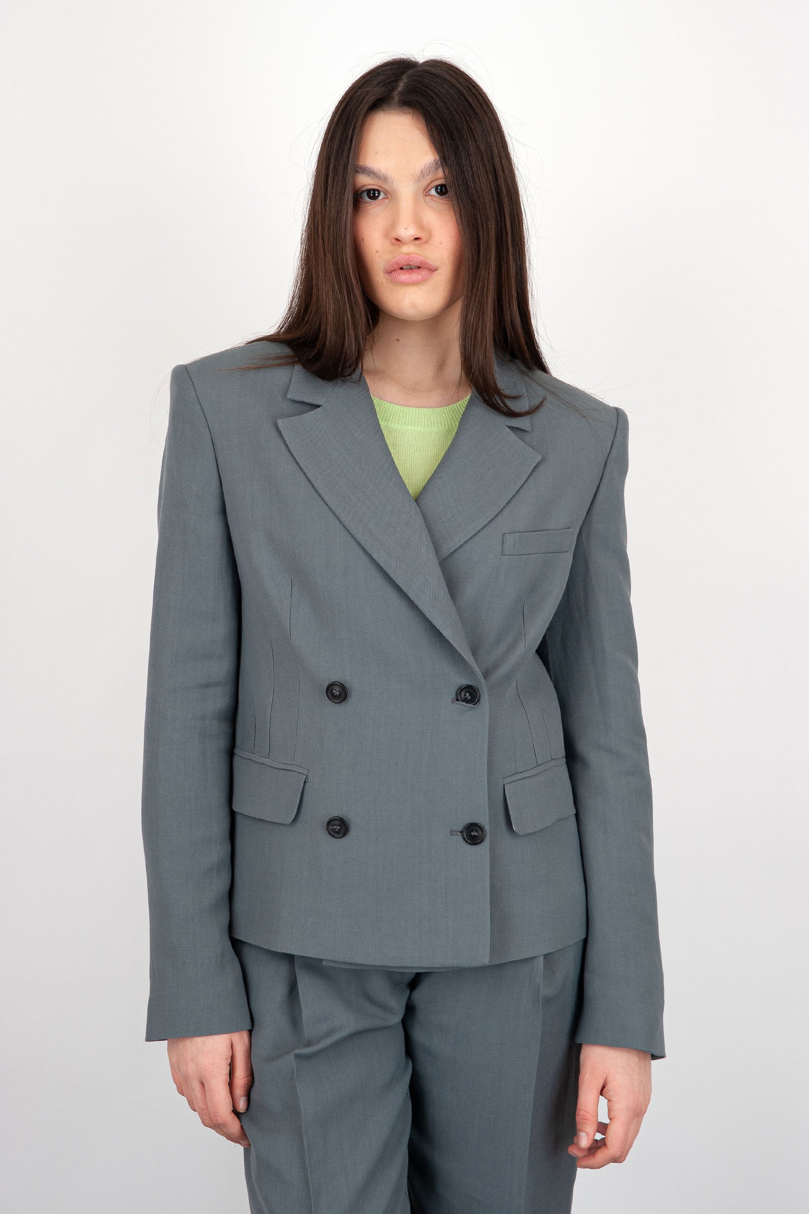 Grifoni Double-Breasted Linen Grey Jacket - 1