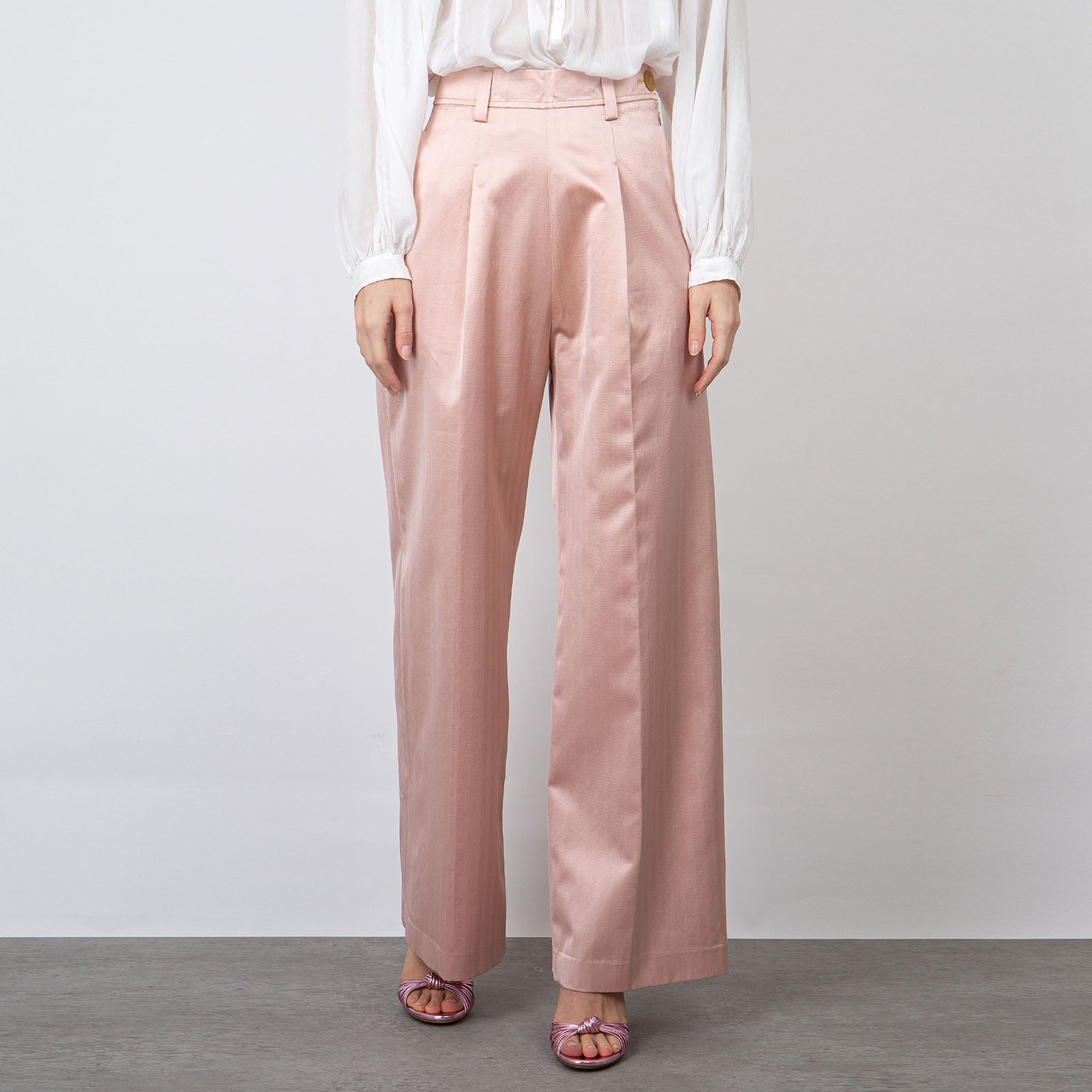 Forte Forte High-Waisted Tailored Trousers in Light Pink Cotton - 7