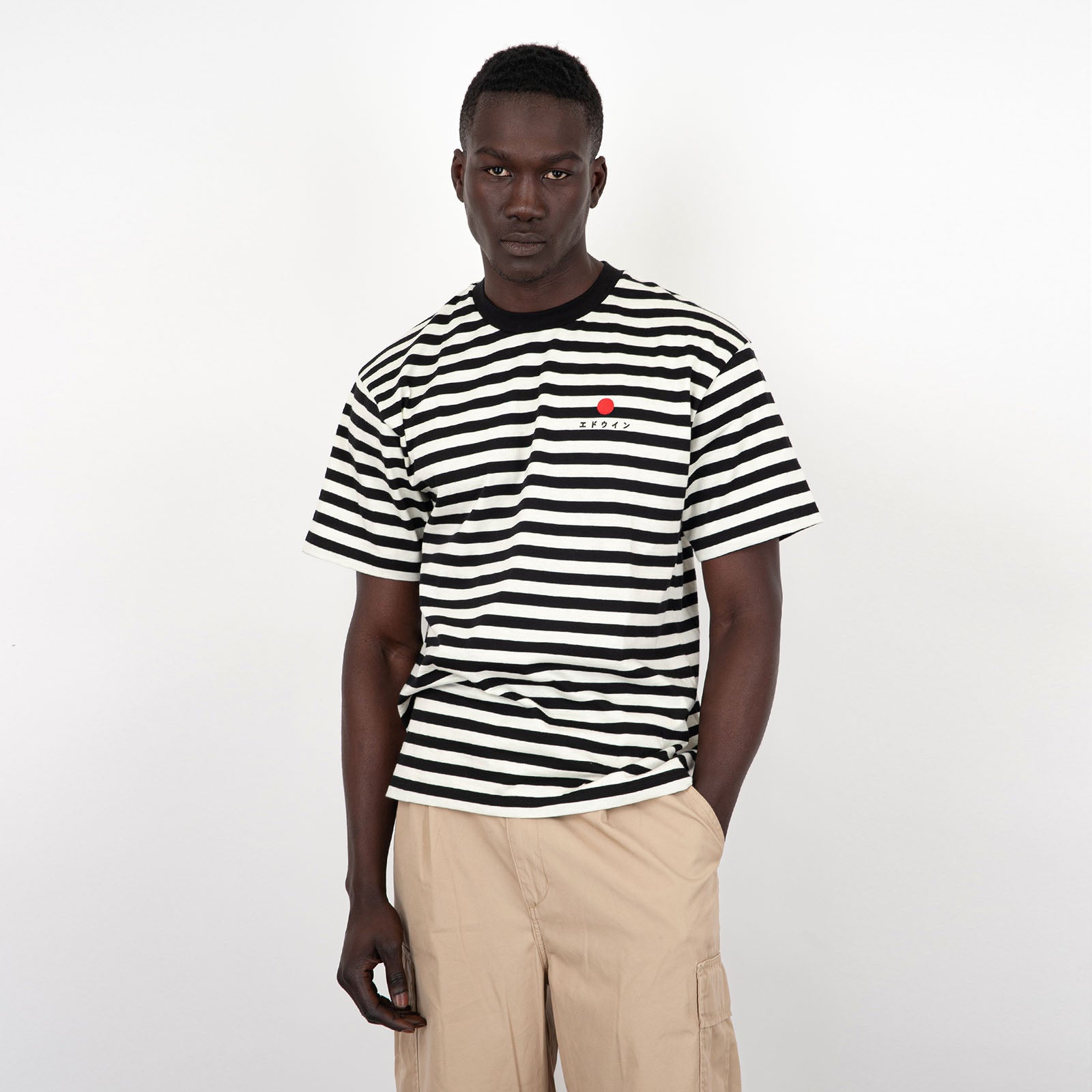 Edwin T-Shirt Basic Stripe Cotone Bianco/Nero - 6