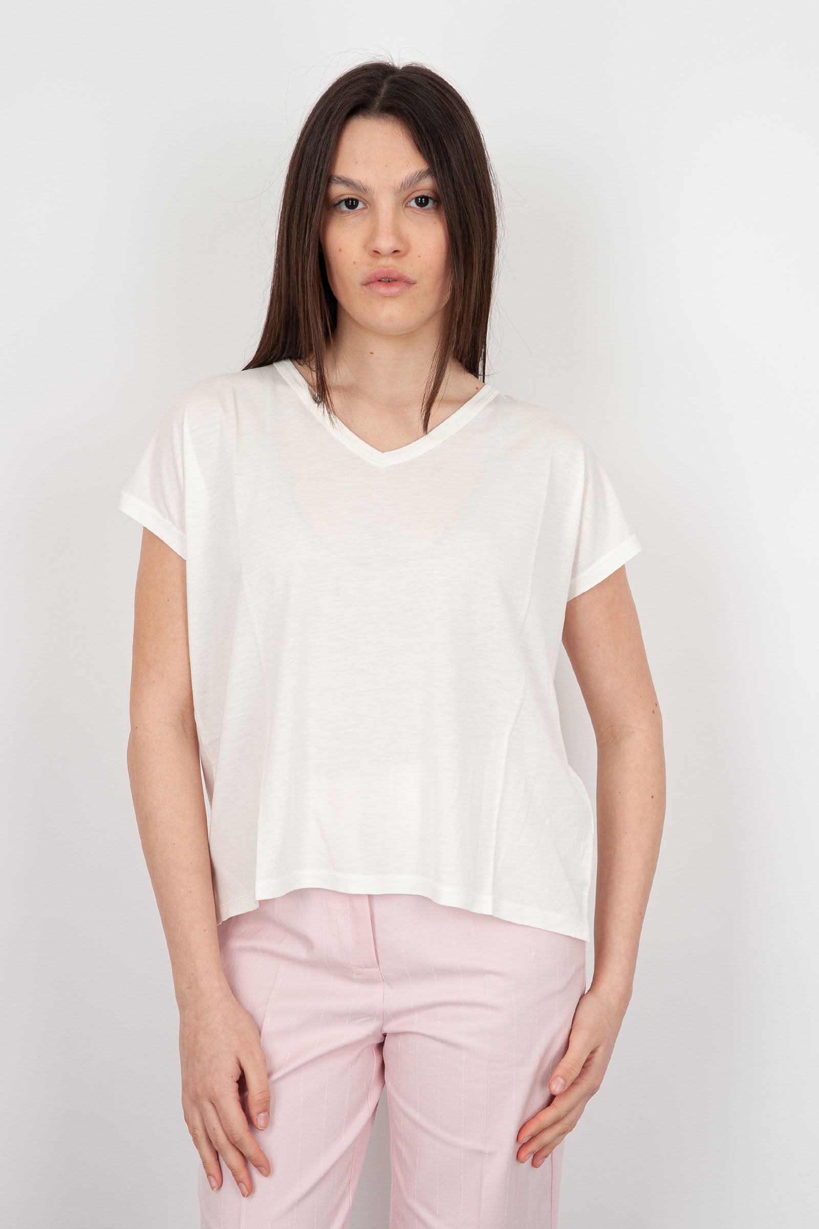Absolut Cashmere T-shirt Scollo V Cotone Bianco - 3