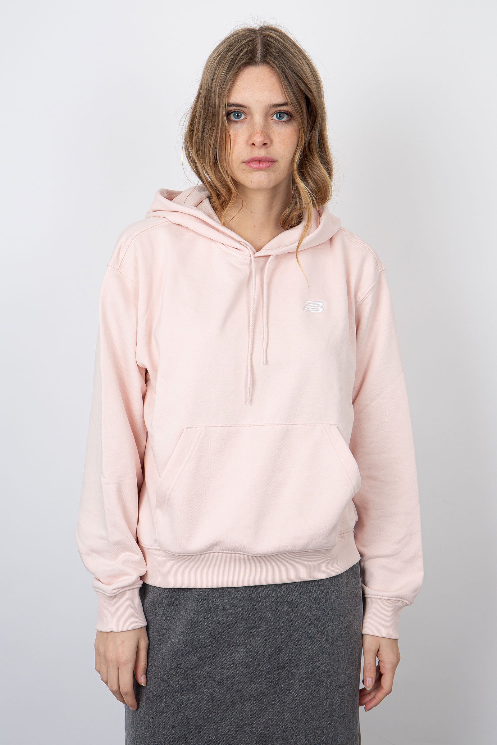 New Balance French Terry Hoodie with Small Logo in Light Pink Cotton - 1