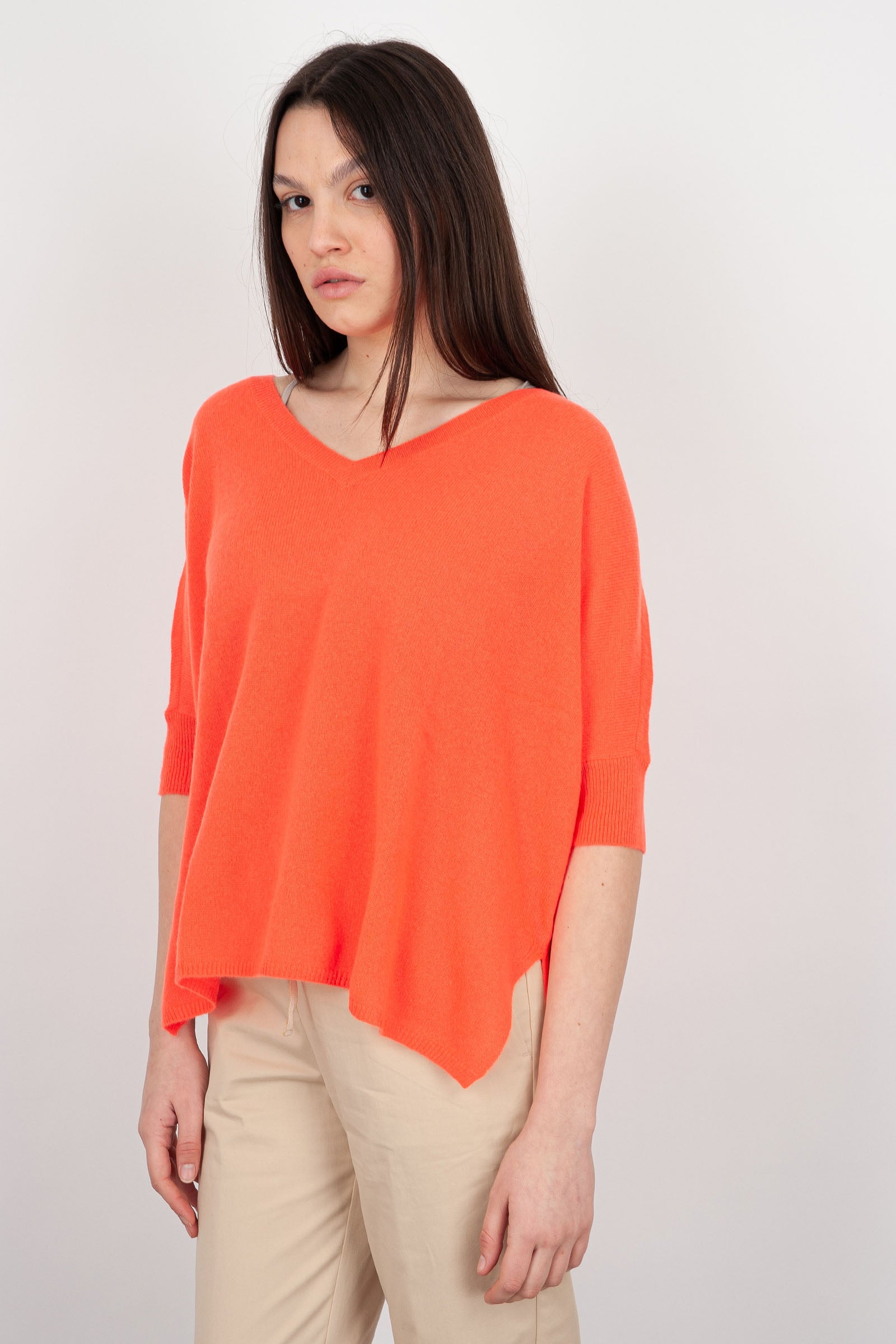 Absolut Cashmere V-Neck Poncho Sweater Coral Wool - 1