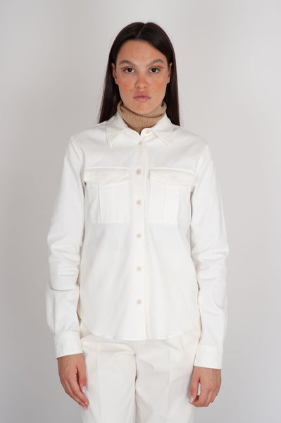 Aspesi Gabardine Cotton Regular Ecru/Grey Shirt Woman | Penelope47.com