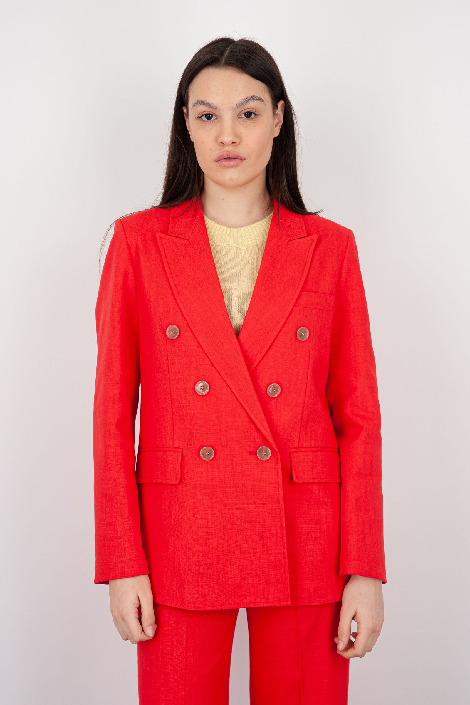 Department Five Synthetic Double-Breasted Coral Blazer - 1