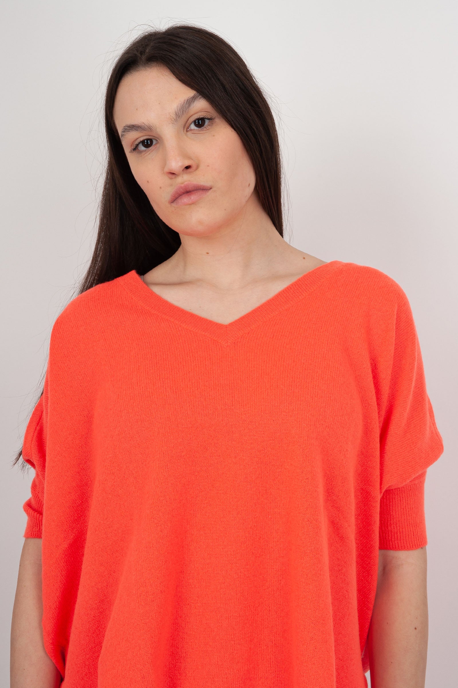 Absolut Cashmere V-Neck Poncho Sweater Coral Wool - 4