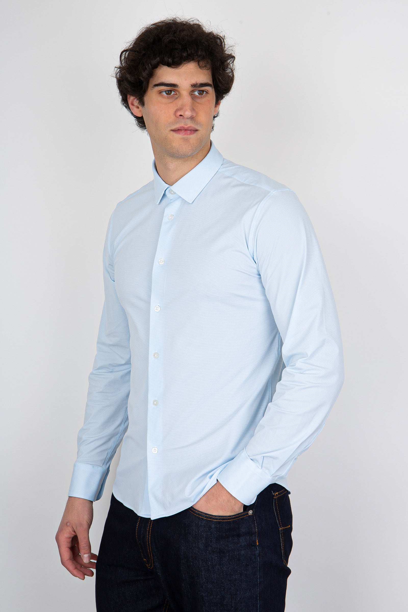Rrd Camicia Shirt Oxford Jacquard Open Celeste Uomo - 3