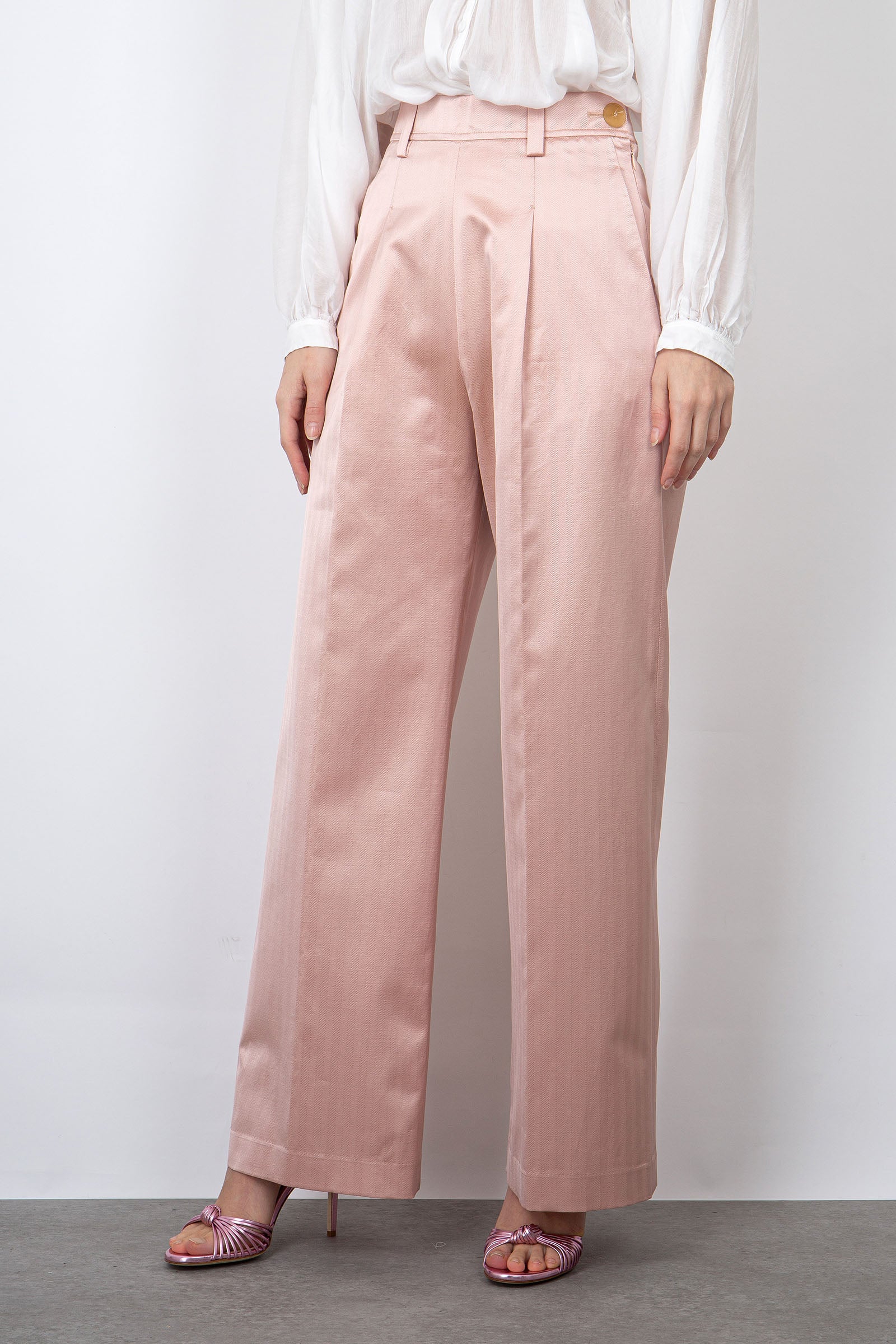 Forte Forte High-Waisted Tailored Trousers in Light Pink Cotton - 4