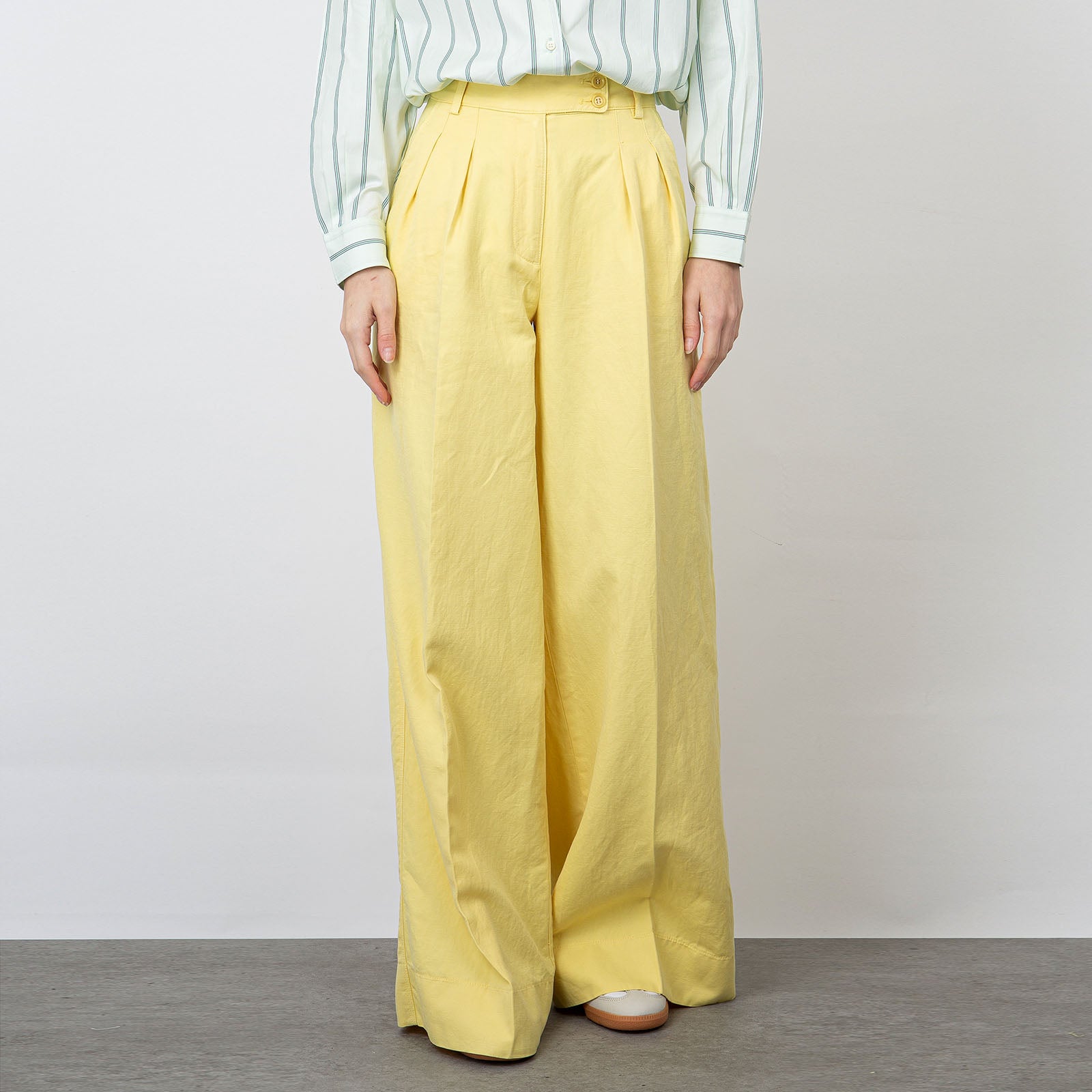 Aspesi Wide Cotton/Linen Yellow Trousers - 7