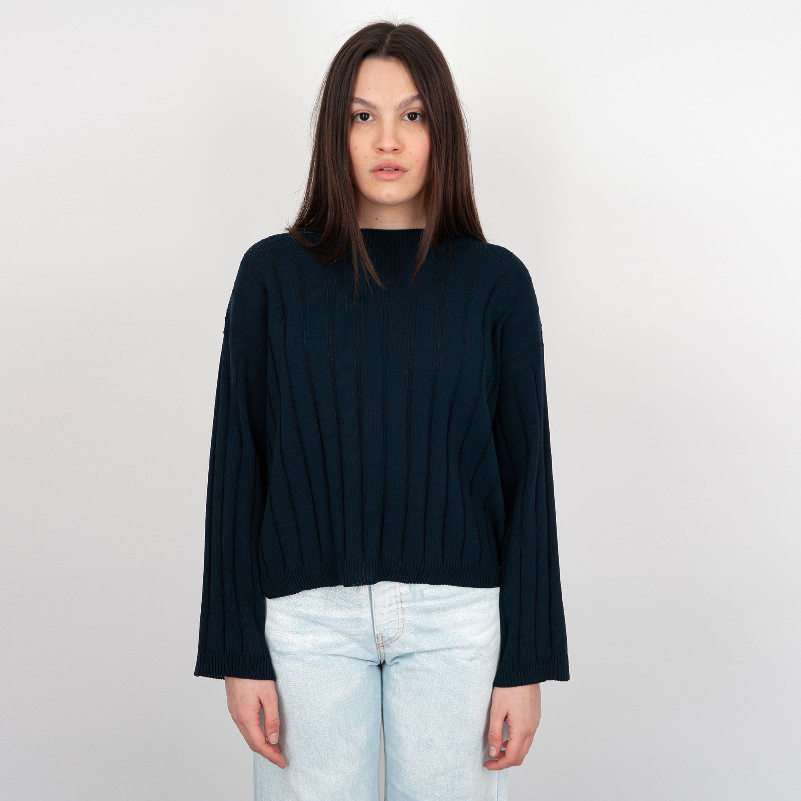 Grifoni Ribbed Cotton Navy Blue Sweater - 6