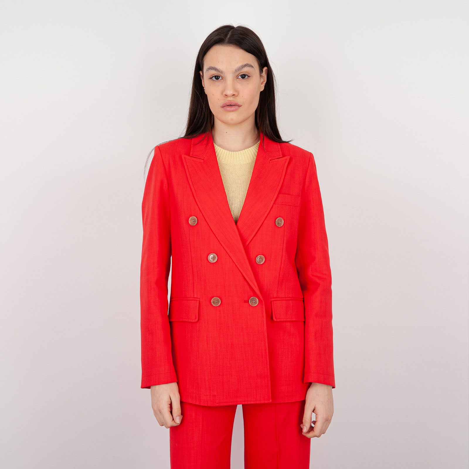 Department Five Synthetic Double-Breasted Coral Blazer - 7
